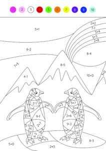Rekenplaat optellen en aftrekken tot en met tien Reken kleurplaat dieren olifant met de tafels van 5 en 10.