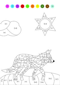 Reken kleurplaat optellen en aftrekken tot 10 Rekenplaat optellen en aftrekken tot en met 10 tijger dieren